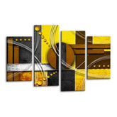 LR Abstract Wall Art Picture – Grey, Yellow & White Modern Framed 4 Panel Split Canvas Print | Ready to Hang | Modern Wall Art for Living Room, Bedroom & Office