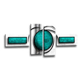 LR Abstract Stripes Wall Art Picture – Grey & Teal Modern Framed 4 Panel Split Canvas Print | Ready to Hang | Modern Wall Art for Living Room, Bedroom & Office