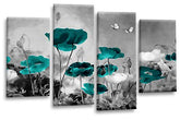 LR Floral Wall Art Grey Teal Chinese Poppy Flower Canvas Split Picture Love Landscape Print