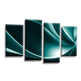 LR Abstract Wall Art Picture – Teal, Black & White Modern Framed 4 Panel Split Canvas Print | Ready to Hang | Modern Wall Art for Living Room, Bedroom & Office