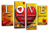 LR Love Quote Wall Art Picture Red Heart Yellow Framed Split Panel Canvas Print Ready to Hang