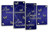 LR Live Laugh Wall Art Picture – Grey, Blue & White Love Quote Framed 4 Panel Split Canvas Print | Ready to Hang | Modern Wall Art for Living Room, Bedroom & Office