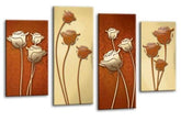 LR Floral Rose Wall Art Picture – Cream & Brown Framed 4 Panel Split Canvas Print | Ready to Hang | Modern Wall Art for Living Room, Bedroom & Office