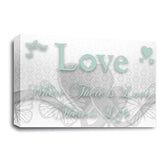 LR Love Quote Wall Art Picture – White & Duck Egg Framed Canvas Print | Ready to Hang | Modern Wall Art for Living Room, Bedroom & Office