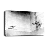 LR Banksy CCTV Camera Wall Art Picture – Grey & White Graffiti Art Framed Canvas Print | Ready to Hang | Modern Wall Art for Living Room, Bedroom & Office