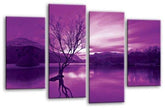 LR Landscape Lake Wall Art Picture Purple Cream Mountain Floral Framed Split Panel Canvas Print