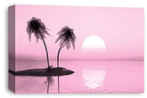 LR Sunset Beach Wall Art Pink Palm Trees Tropical Island Framed Canvas Picture Ready to Hang