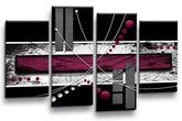 LR Black White Abstract Wall Art Picture – Burgundy Modern Framed 4 Panel Split Canvas Print | Ready to Hang | Modern Wall Art for Living Room, Bedroom & Office