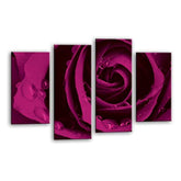 LR Floral Rose Wall Art Picture – Purple & Grey Framed 4 Panel Split Canvas Print | Ready to Hang | Modern Wall Art for Living Room, Bedroom & Office