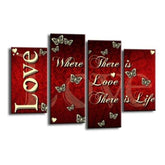 LR Love Wall Art Picture – Red & Cream Family Quote Framed 4 Panel Split Canvas Print | Ready to Hang | Modern Wall Art for Living Room, Bedroom & Office