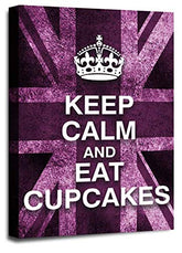 LR Keep Calm Wall Art Canvas Picture Eat Cupcakes Purple White Union Jack Home Framed Panel Print Ready to Hang