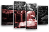 LR Red Waterfall Canvas Art Picture Forrest Landscape Black White Love Home Split Wall Panel Print