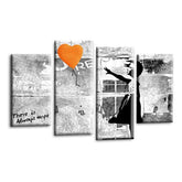 LR Banksy Wall Art Picture – Grey & Orange Graffiti Art Framed 4 Panel Split Canvas Print | Ready to Hang | Modern Wall Art for Living Room, Bedroom & Office