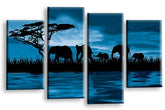 LR Elephant Sunset Canvas Art Picture Blue Brown Grey Africa Animal Home Split Wall Panel Print