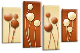 LR Floral Wall Art Picture – Cream & Brown Framed 4 Panel Split Canvas Print | Ready to Hang | Modern Wall Art for Living Room, Bedroom & Office