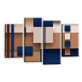 LR Blue Abstract Wall Art Picture – Cream Modern Framed 4 Panel Split Canvas Print | Ready to Hang | Modern Wall Art for Living Room, Bedroom & Office