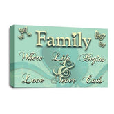 LR Family Love Quote Wall Art Picture – Cream & Duck Egg Framed Canvas Print | Ready to Hang | Modern Wall Art for Living Room, Bedroom & Office