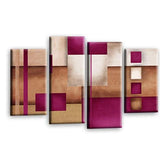 LR Purple Abstract Wall Art Picture – Cream Modern Framed 4 Panel Split Canvas Print | Ready to Hang | Modern Wall Art for Living Room, Bedroom & Office