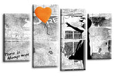 LR Banksy Heart Art Print Orange Grey Balloon Girl Framed Canvas Split Wall Picture Ready to Hang