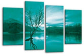 LR Landscape Lake Wall Art Print Teal Brown Mountain Floral Framed Split Panel Canvas Picture