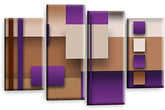 LR Purple Abstract Wall Art Picture Cream Squares Checks Framed Canvas Split Print Ready to Hang