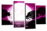 LR Landscape Canvas Wall Art Picture Black White Purple Big Moon Lake Floral Framed Split Panel Canvas Print