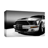 LR Ford Mustang Car Wall Art Picture – Silver Sports Framed Canvas Print | Ready to Hang | Modern Wall Art for Living Room, Bedroom & Office
