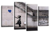 LR Banksy Heart Art Print Blue Grey Balloon Girl Framed Canvas Split Wall Picture Ready to Hang