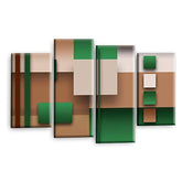 LR Green Abstract Wall Art Picture – Cream Modern Framed 4 Panel Split Canvas Print | Ready to Hang | Modern Wall Art for Living Room, Bedroom & Office