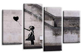 LR Banksy Heart Art Print Black Grey Balloon Girl Framed Canvas Split Wall Picture Ready to Hang