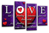 LR Love Wall Art Print Red Heart Quote Purple Framed Split Panel Canvas Picture Ready to Hang