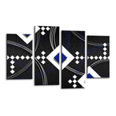 LR Abstract Wall Art Picture – Blue, Black & White Modern Framed 4 Panel Split Canvas Print | Ready to Hang | Modern Wall Art for Living Room, Bedroom & Office
