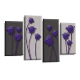 LR Purple Floral Rose Wall Art Picture – Grey Framed 4 Panel Split Canvas Print | Ready to Hang | Modern Wall Art for Living Room, Bedroom & Office
