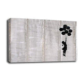 LR Banksy Balloon Girl Wall Art Picture – Grey & White Graffiti Art Framed Canvas Print | Ready to Hang | Modern Wall Art for Living Room, Bedroom & Office