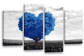 LR Floral Love Heart Wall Art Canvas Picture Abstract Tree Blue White Grey Flower Landscape Framed Split Print Ready to Hang