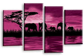 LR Elephant Sunset Wall Art Picture Purple Grey Animal Africa Framed Split Canvas Print Ready to Hang