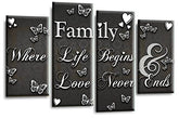 LR Family Love Quote Wall Art Picture – Grey & White Framed 4 Panel Split Canvas Print | Ready to Hang | Modern Wall Art for Living Room, Bedroom & Office