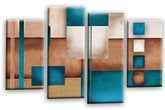 LR Teal Abstract Wall Art Picture Cream Squares Checks Framed Canvas Split Print Ready to Hang