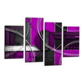 LR Abstract Wall Art Picture – Purple, Grey & White Modern Framed 4 Panel Split Canvas Print | Ready to Hang | Modern Wall Art for Living Room, Bedroom & Office