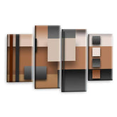 LR Grey Abstract Wall Art Picture – Cream Modern Framed 4 Panel Split Canvas Print | Ready to Hang | Modern Wall Art for Living Room, Bedroom & Office