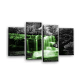 LR Waterfall Green Wall Art Picture – Grey & Forest Framed 4 Panel Split Canvas Print | Ready to Hang | Modern Wall Art for Living Room, Bedroom & Office