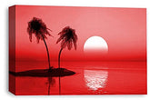 LR Sunset Beach Wall Art Print Red Palm Trees Tropical Island Framed Canvas Picture Ready to Hang