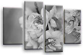 LR Floral Rose Wall Art Picture – Grey & Cream Framed 4 Panel Split Canvas Print | Ready to Hang | Modern Wall Art for Living Room, Bedroom & Office