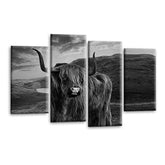 LR Large Highland Cattle Wall Art Picture Framed 4 Panel Split Canvas Print | Ready to Hang | Modern Wall Art for Living Room, Bedroom & Office