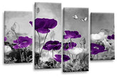 LR Floral Wall Art Grey Purple Chinese Poppy Flower Canvas Split Picture Love Landscape Print