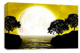 LR Abstract Landscape Wall Art Picture Mustard Black White Big Moon Seascape Framed Canvas Print