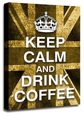 LR Keep Calm Wall Art Canvas Picture Drink Coffee Brown Cream Union Jack Home Framed Panel Print Ready to Hang