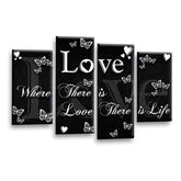 LR Love Quote Wall Art Picture – Black & White Framed 4 Panel Split Canvas Print | Ready to Hang | Modern Wall Art for Living Room, Bedroom & Office