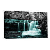 LR Teal Waterfall Wall Art Picture – Grey & White Forest Framed Canvas Print | Ready to Hang | Modern Wall Art for Living Room, Bedroom & Office