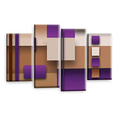 LR Purple Abstract Wall Art Picture – Cream Modern Framed 4 Panel Split Canvas Print | Ready to Hang | Modern Wall Art for Living Room, Bedroom & Office